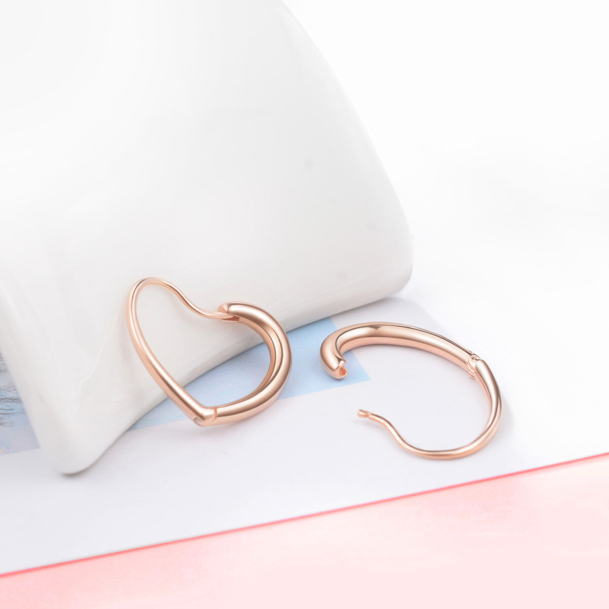 Sterling Silver with Rose Gold Plated Heart Hoop Earrings-4