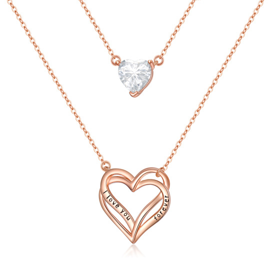 Sterling Silver With Rose Gold Plated Heart Interlocking Layered Necklace For Women