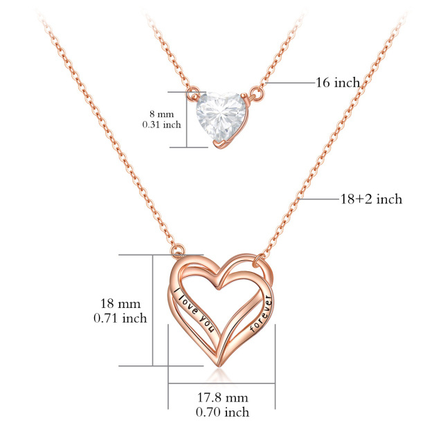 Collar de plata de ley con chapado en oro rosa en forma de corazón con palabra grabada-5