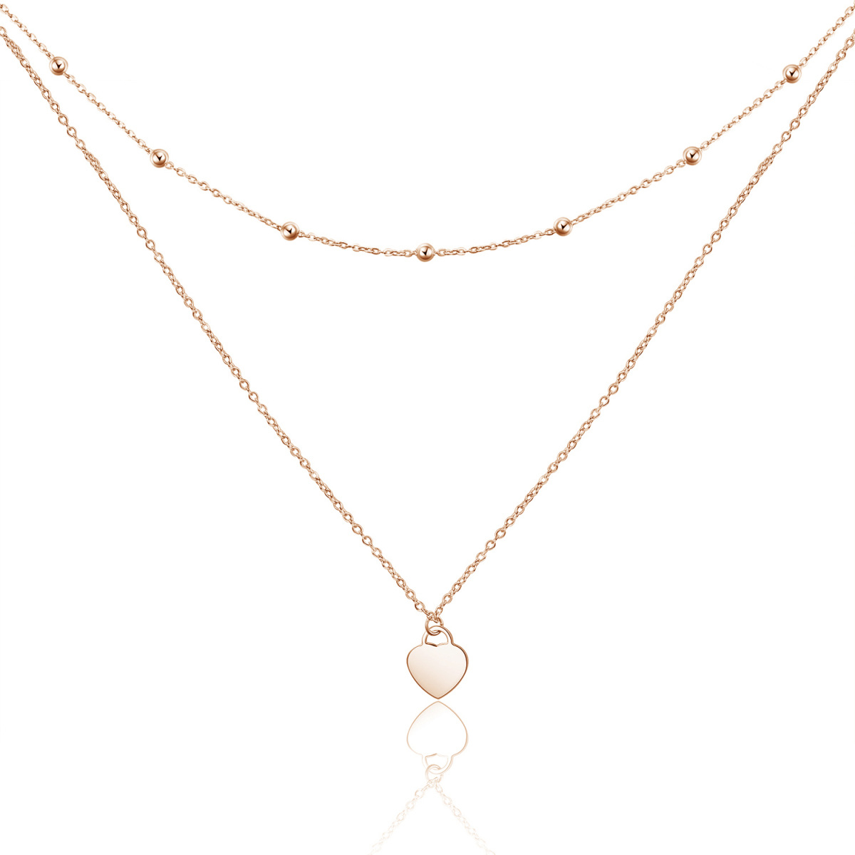 Sterling Zilver met Rose Goud Vergulde Hart Gelaagde Ketting-1