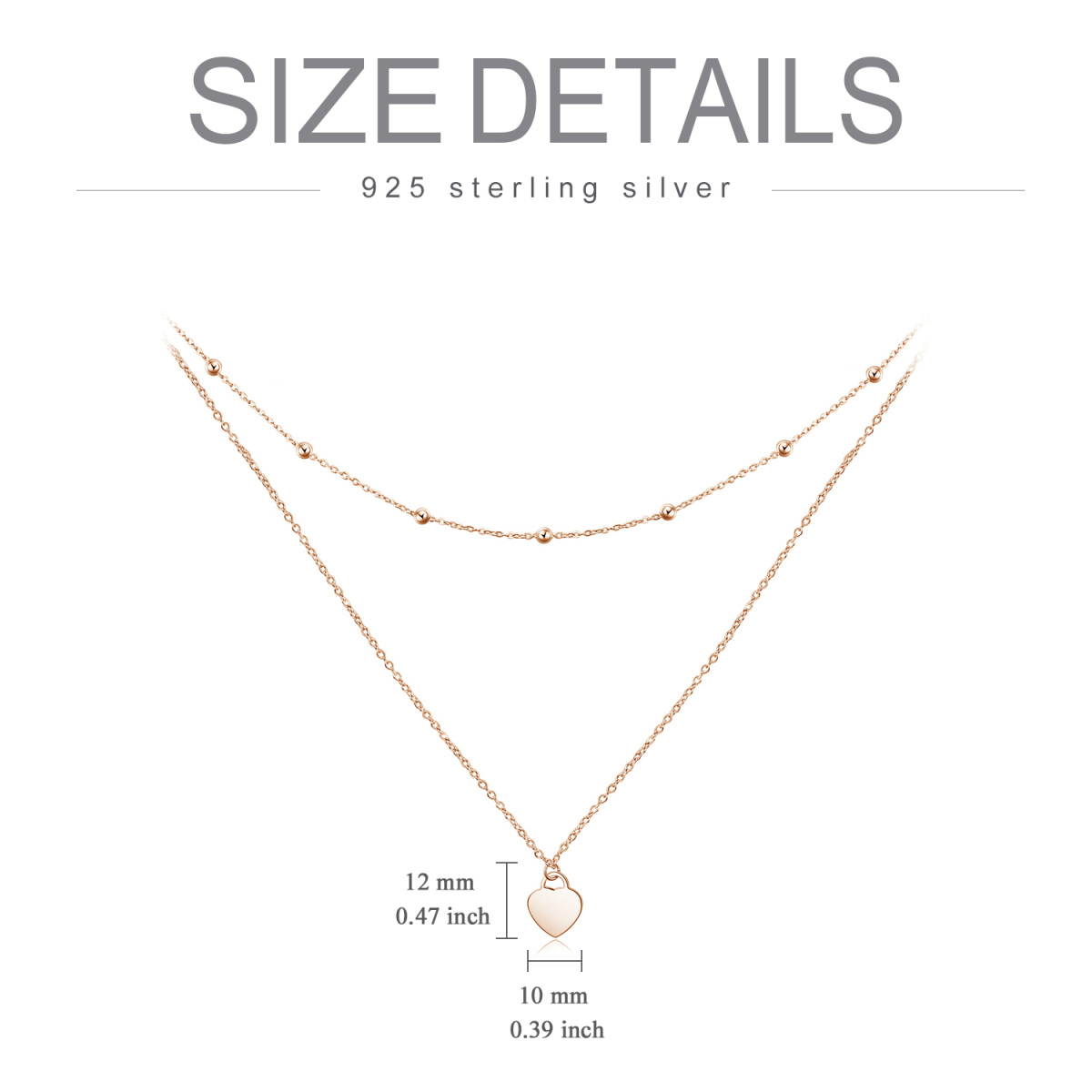 Sterling Silber mit Rose Gold plattiert Herz geschichtet Halskette-6