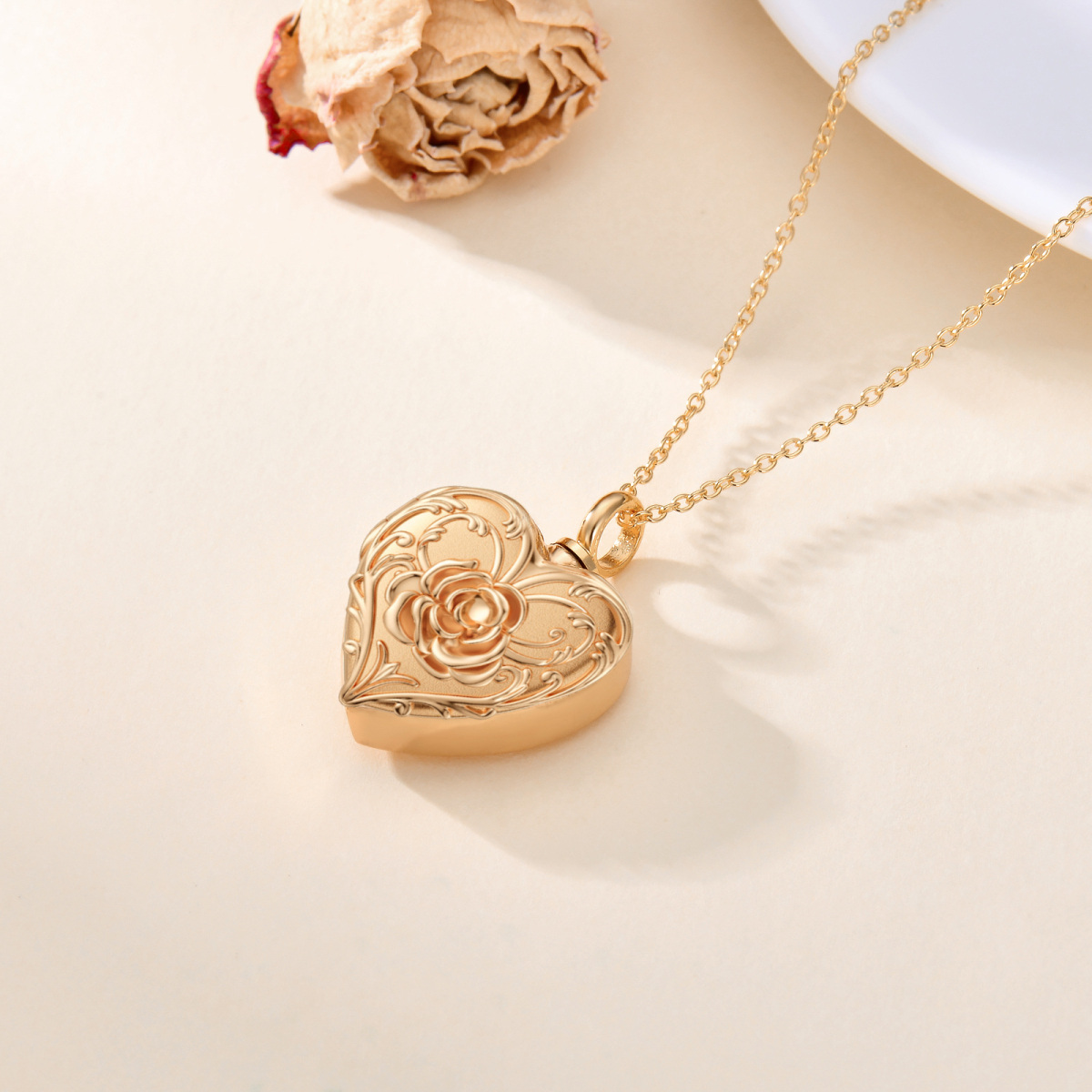 Plata de ley con rosa chapada en oro rosa con corazón grabado personalizado collar de urna de cremación para cenizas para mujeres mejor amiga-5