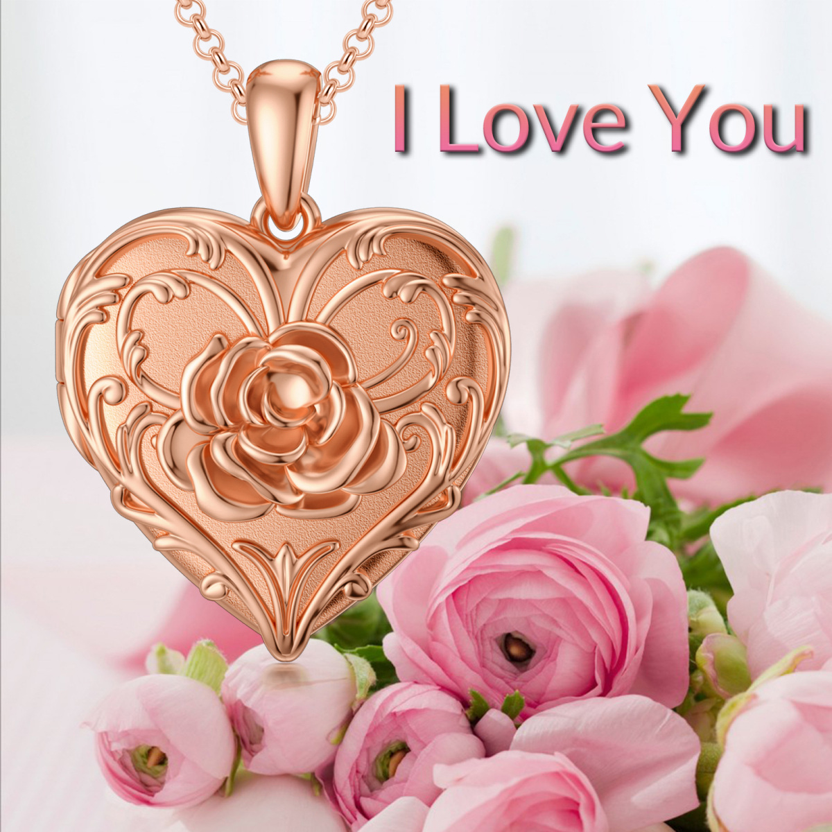 Sterling Silver With Rose Gold Plated Heart Rose Vpersonalised Engraving Photo Locket Necklace For Women-6