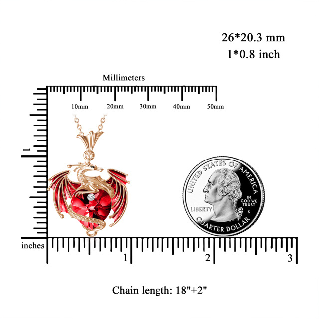 Sterling Silber mit Rose vergoldet Herz geformt Kristall Drache & Herz Anhänger Halskette-6