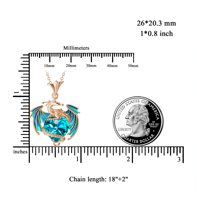 Sterling Silver with Rose Gold Plated Heart Shaped Crystal Dragon & Heart Pendant Necklace-6