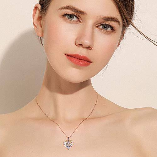 Sterling Silver with Rose Gold Plated Heart Shaped Crystal & Cubic Zirconia Heart Pendant Necklace with Engraved Word-2