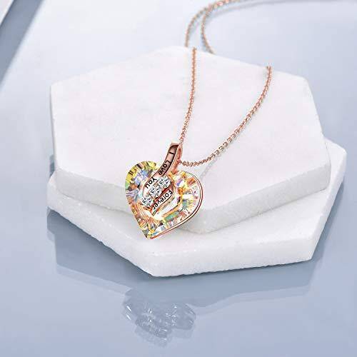 Sterling Silver with Rose Gold Plated Heart Shaped Crystal & Cubic Zirconia Heart Pendant Necklace with Engraved Word-3