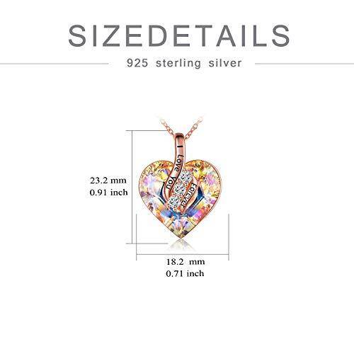 Sterling Silver with Rose Gold Plated Heart Shaped Crystal & Cubic Zirconia Heart Pendant Necklace with Engraved Word-5