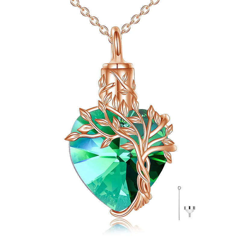 Collier urne funéraire en argent sterling avec cristal en forme de cœur plaqué or rose en forme d'arbre de vie pour cendres-3