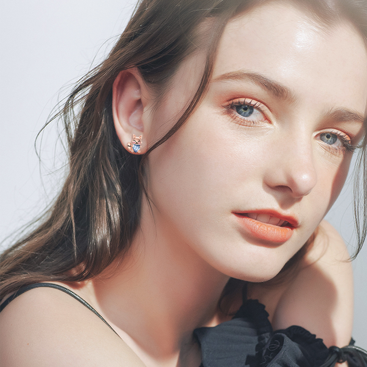 Sterling zilver met roségoud vergulde hartvormige cubic zirconia vos oorbellen-3