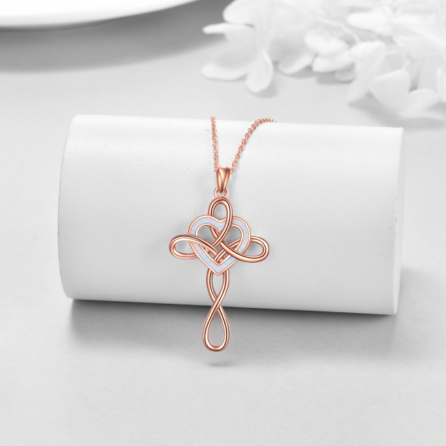 Sterling Silver with Rose Gold Plated Heart Shaped Opal Celtic Knot & Cross Pendant Necklace-3