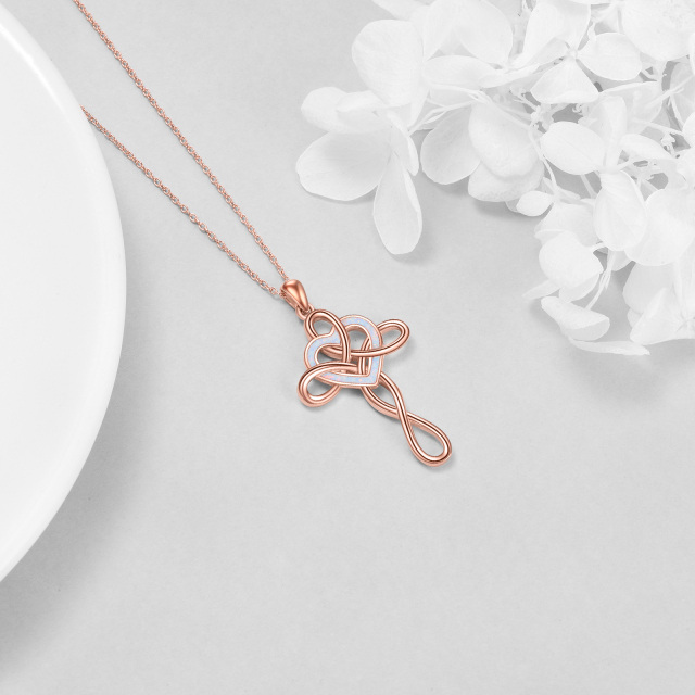 Sterling Silver with Rose Gold Plated Heart Shaped Opal Celtic Knot & Cross Pendant Necklace-4