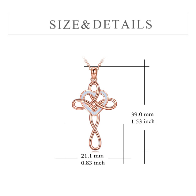 Sterling Silver with Rose Gold Plated Heart Shaped Opal Celtic Knot & Cross Pendant Necklace-5