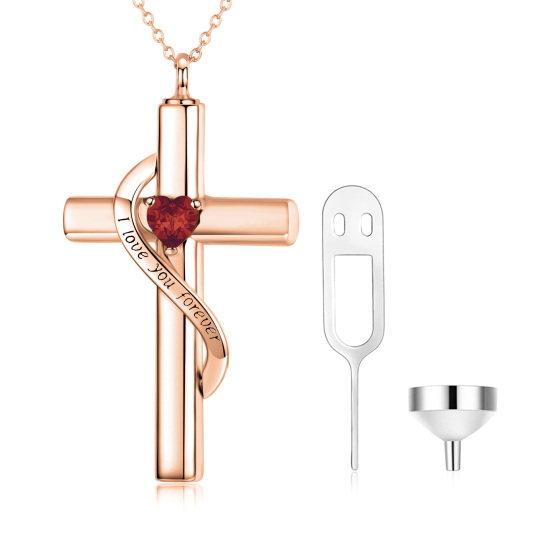 Plata de ley con baño de oro rosa Corazón Circón Cruz Urna Collar para cenizas con palabra