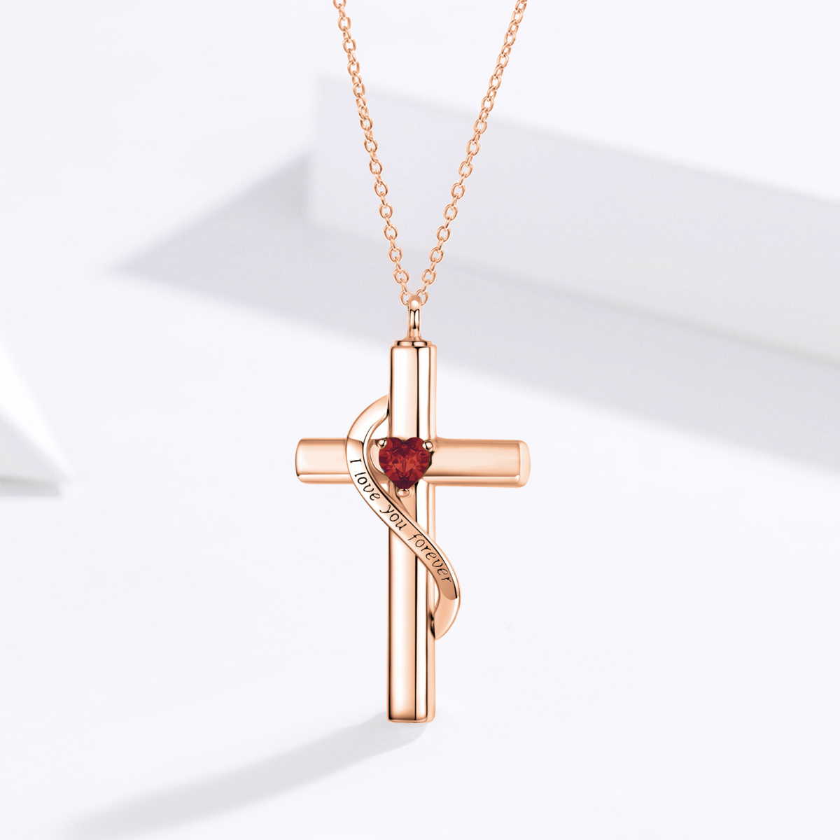 Sterling Silver With Rose Gold Plated Heart Zircon Cross Urn Necklace For Ashes With Engraved Word-4