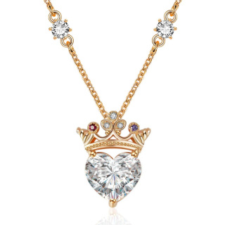 Sterling Silver With Rose Gold Plated Heart Zircon Crown With Heart Pendant Necklace For Women-2