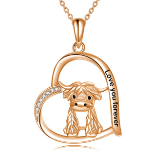 Sterling Silver With Rose Gold Plated Highland Cow Pendant Necklace Love You Forever For Mother-43