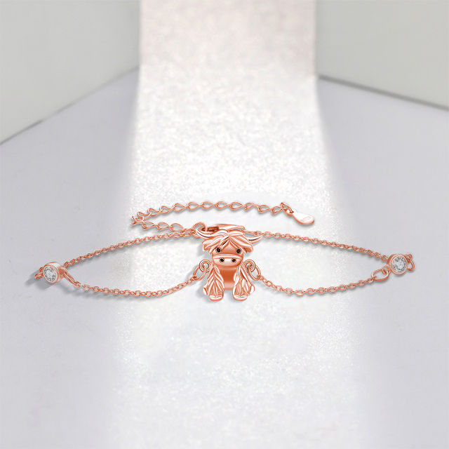 Bracelet en argent sterling avec pendentif Highland Cow en zircon cubique plaqué or rose-5