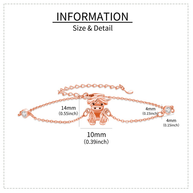 Pulseira com pingente de vaca Highland em prata de lei com zircónio cúbico banhado a ouro-6