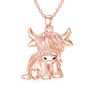 Sterling Silver with Rose Gold Plated Highland Cow Pendant Necklace-35