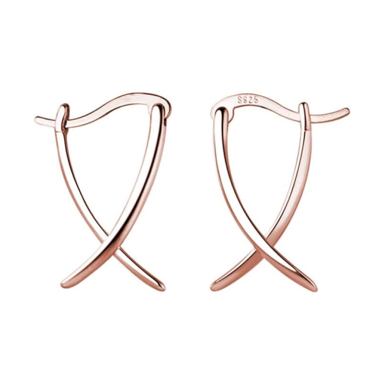 Sterling Silver with Rose Gold Plated X Hoop Minimalist Huggie Earrings for Women