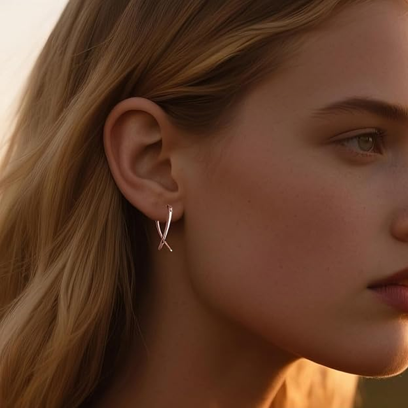 Minimalistyczne kolczyki typu huggie ze srebra próby 925 z różowym złotem w kształcie koła dla kobiet-2