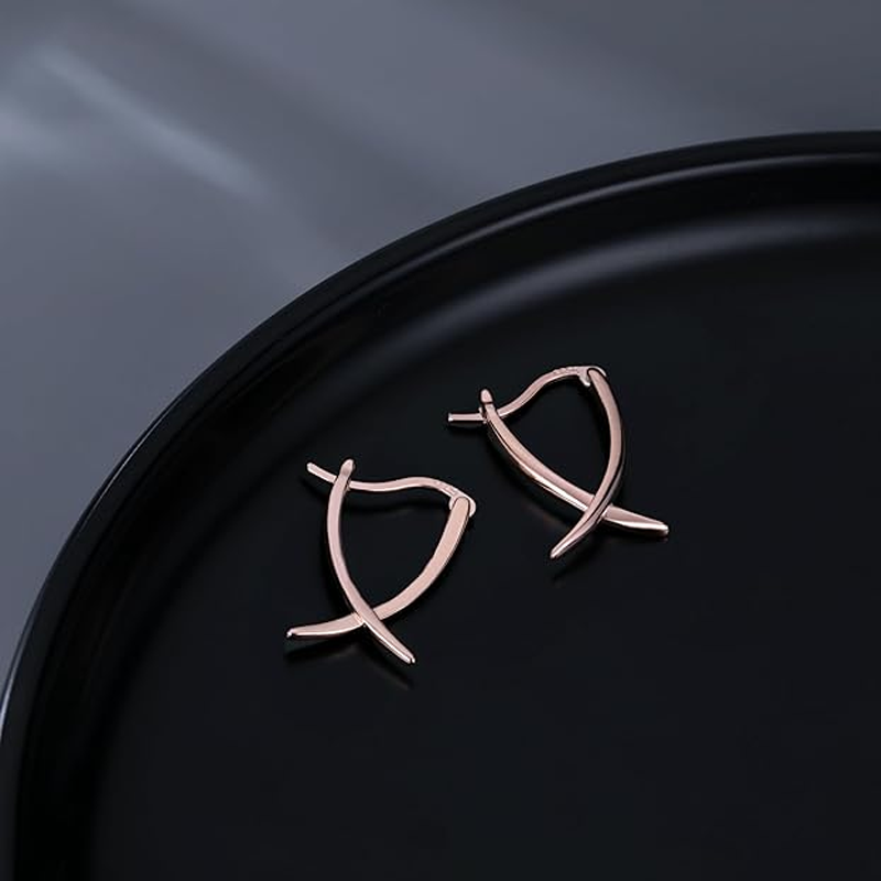 Minimalistische Huggie-Ohrringe aus Sterlingsilber mit rosévergoldetem X-Creolen für Damen-3