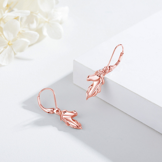 Boucles d'oreilles à levier en argent sterling avec cheval plaqué or rose-3