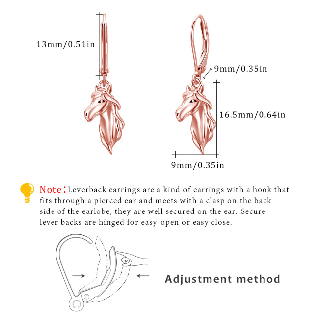 Srebrne z pozłacanymi różowym złotem kolczykami z dźwignią w kształcie konia-4