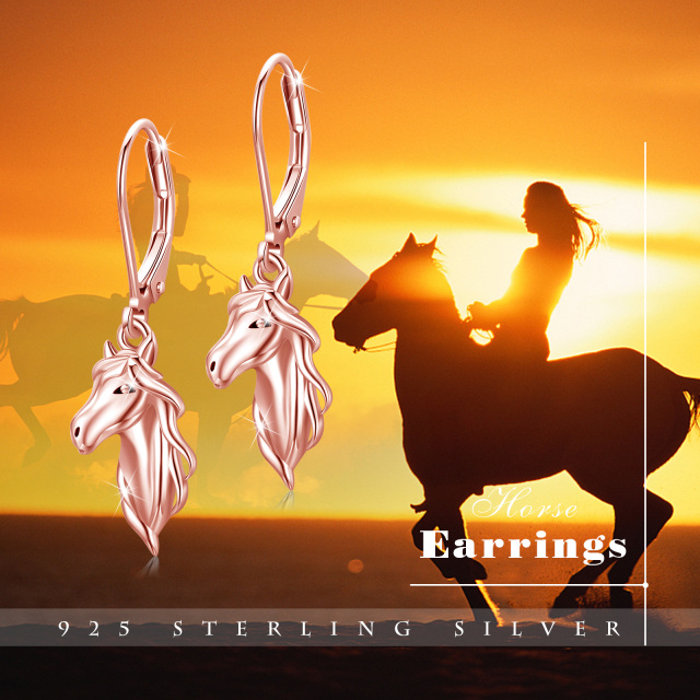 Sterling Silber mit Rose vergoldet Pferd Hebel-Ohrringe-5