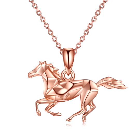 Collana con ciondolo a forma di cavallo in argento sterling e placcato oro rosa