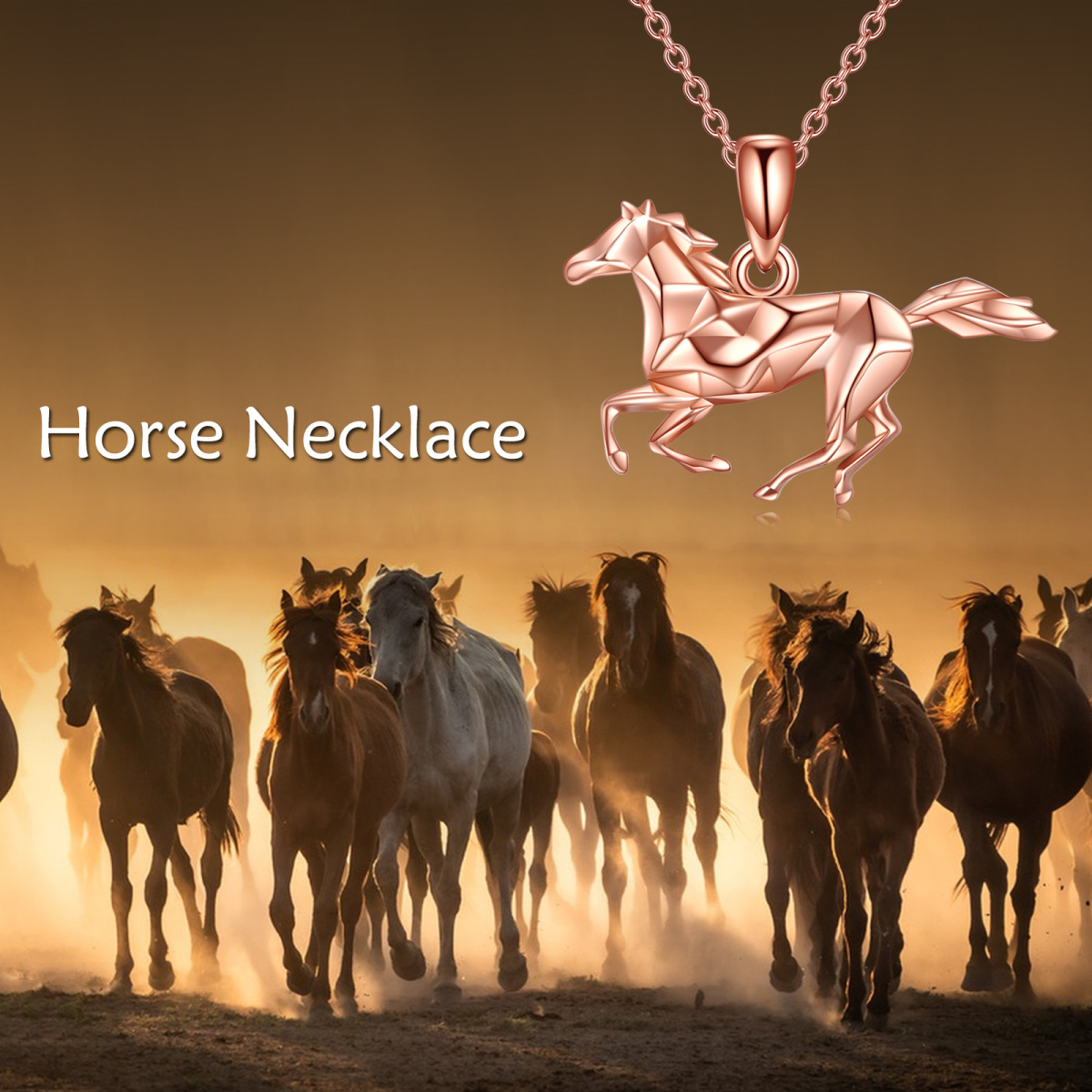 Collier pendentif cheval en argent sterling plaqué or rose-7