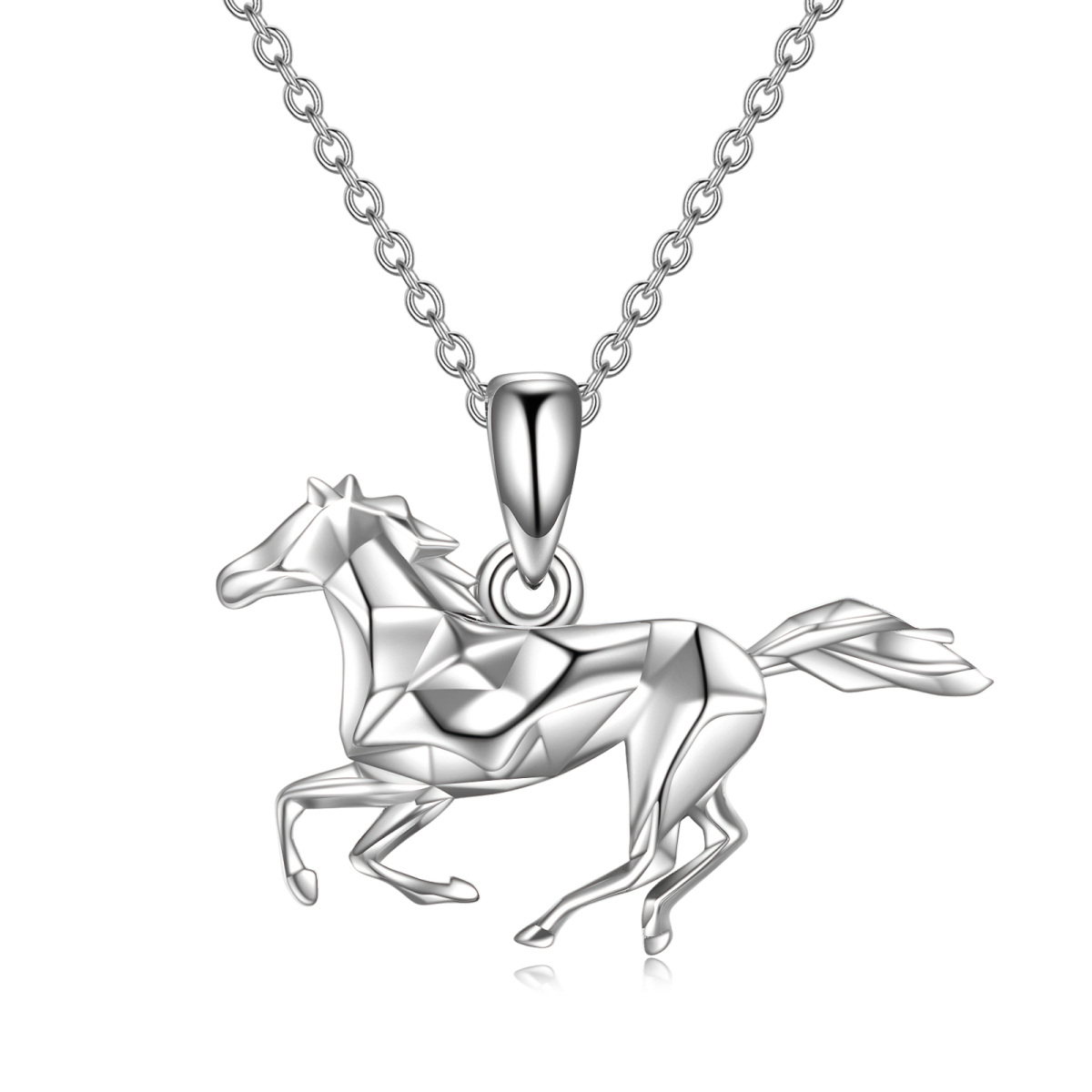 Collana con ciondolo a forma di cavallo in argento sterling e placcato oro rosa-1