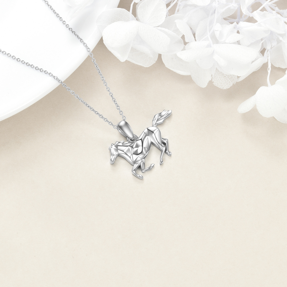 Collana con ciondolo a forma di cavallo in argento sterling e placcato oro rosa-3