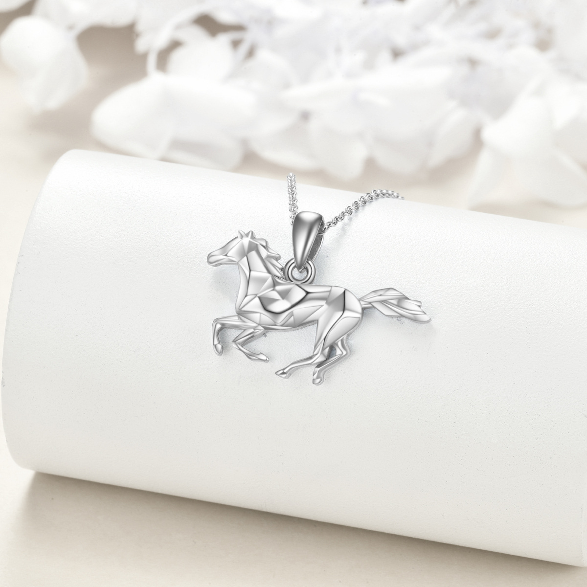 Collana con ciondolo a forma di cavallo in argento sterling e placcato oro rosa-4