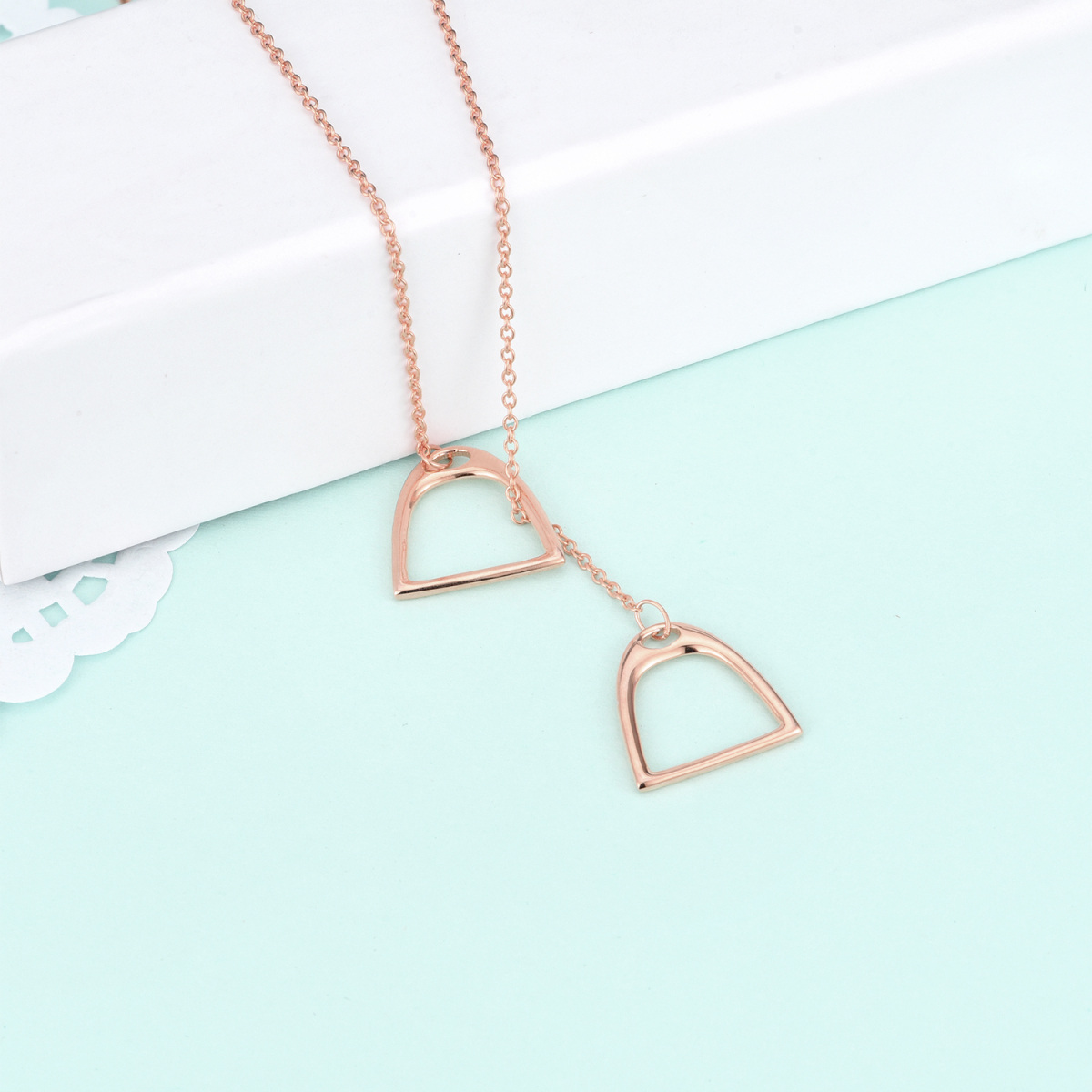 Sterling Silver with Rose Gold Plated Horseshoe Adjustable Y Necklace-3