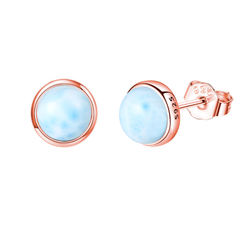 Sterling Silver with Rose Gold Plated Lalimar Stone Round Stud Earrings-12