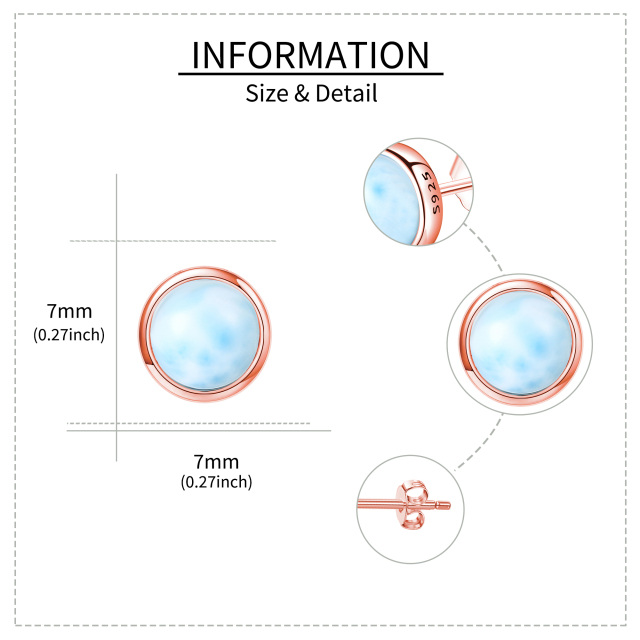 Brincos redondos de prata esterlina com pedra Lalimar banhada a ouro rosa-5