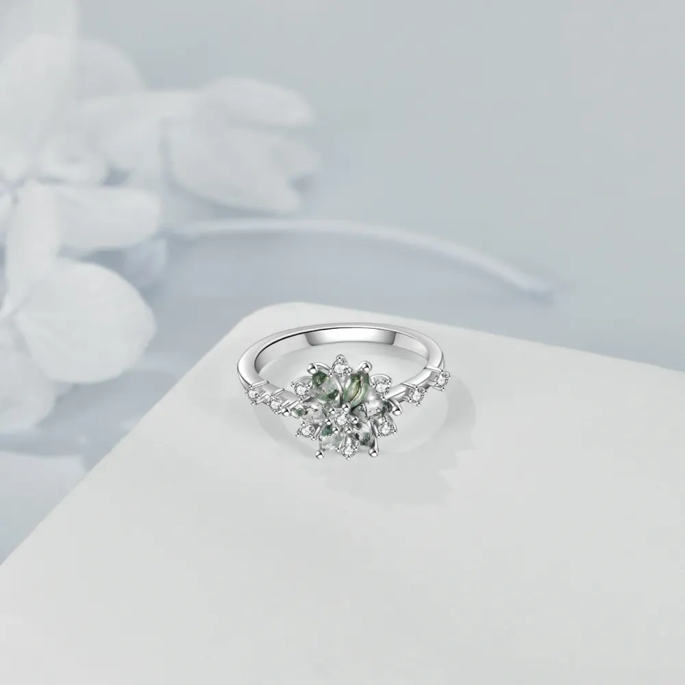 Sterling Zilveren Marquise Vorm Mos Agaat Verlovingsring voor Koppels-3