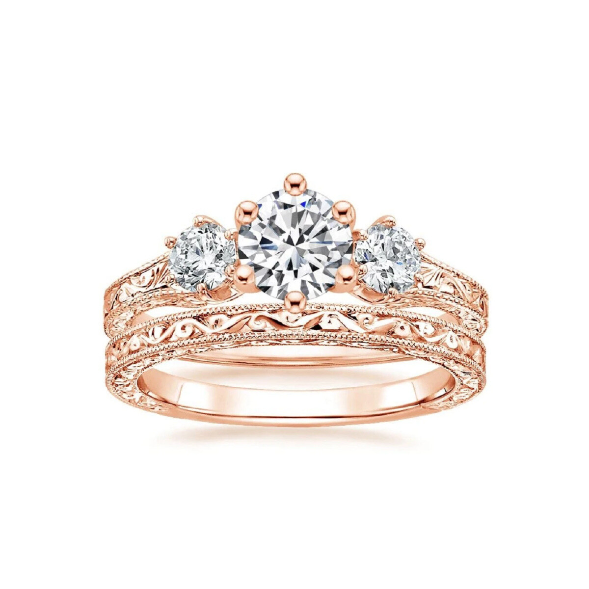 Sterling Silver with Rose Gold Plated Moissanite Engagement Ring-1