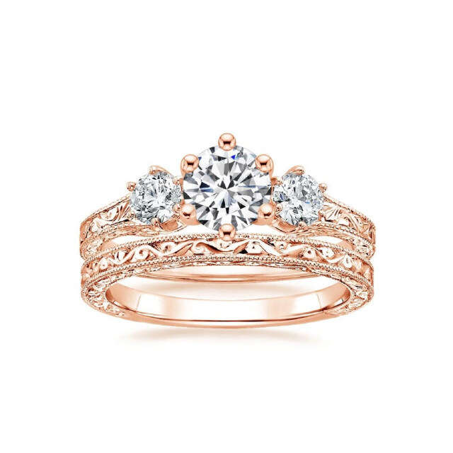 Sterling Silver with Rose Gold Plated Moissanite Engagement Ring-2