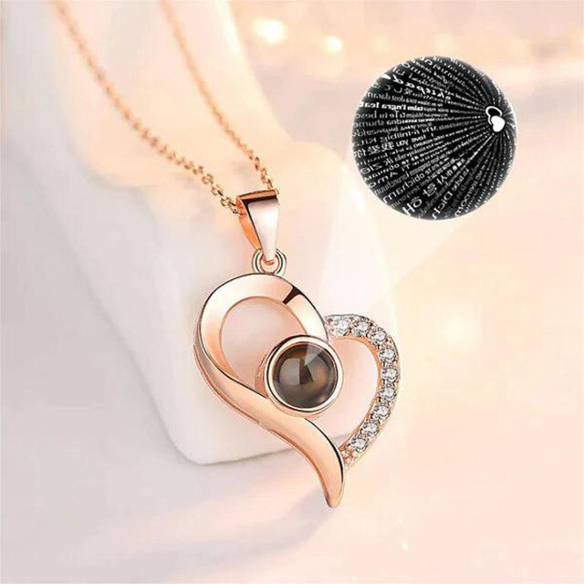 Sterling Silver with Rose Gold Plated Moissanite Heart Pendant Necklace-3