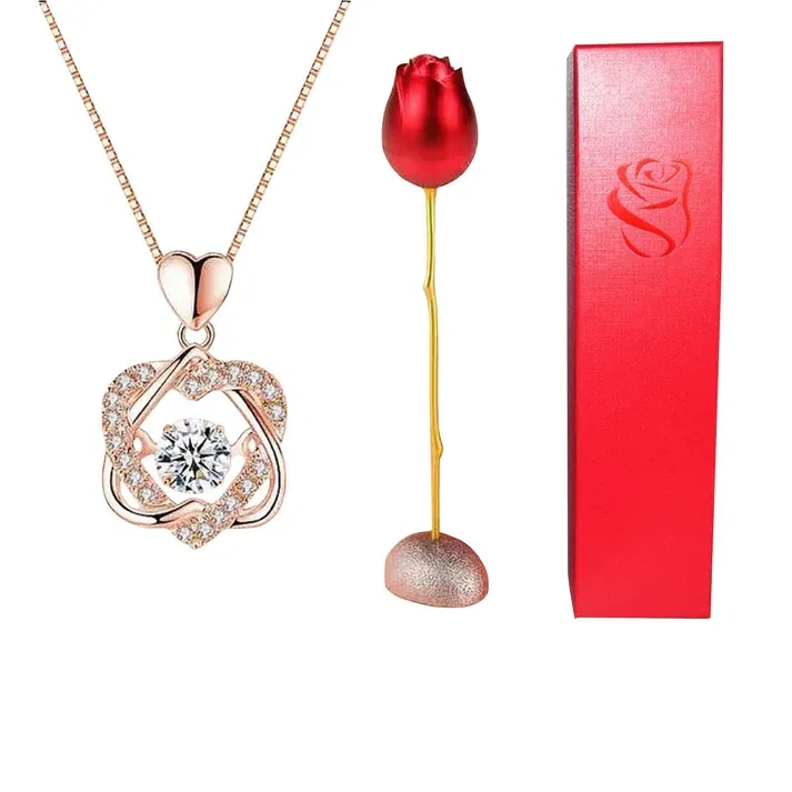 Collar con colgante de corazón de rosa de moissanita chapado en oro rosa de plata de ley-1