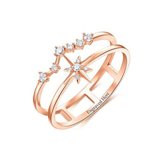 Sterling Silver with Rose Gold Plated Moissanite Personalized Engraving & Star Engagement Ring-3