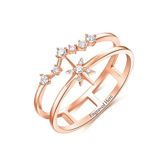 Sterling Silver with Rose Gold Plated Moissanite Personalized Engraving & Star Engagement Ring