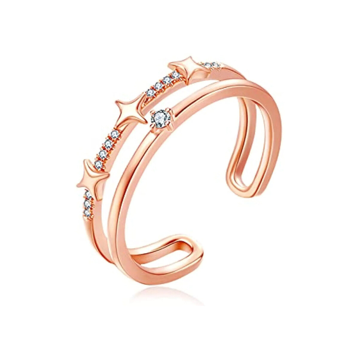 Sterling Silver with Rose Gold Plated Moissanite Personalized Engraving & Star Open Ring-1