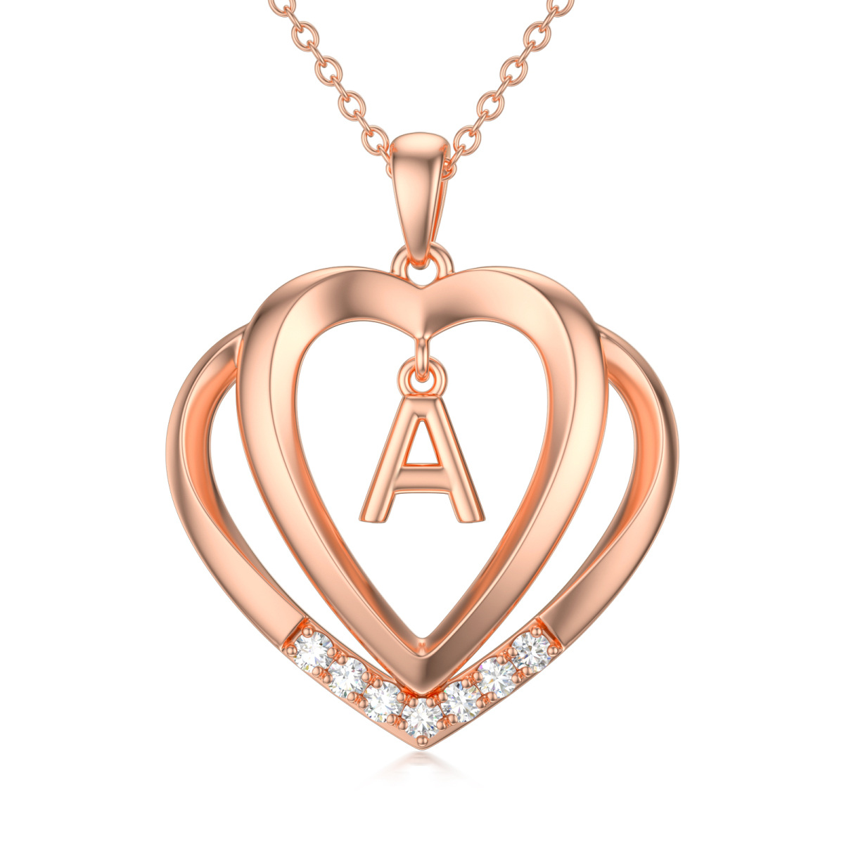 Plata de ley con chapado en oro rosa Moissanite Personalizado Letra Inicial y Corazón Con-1