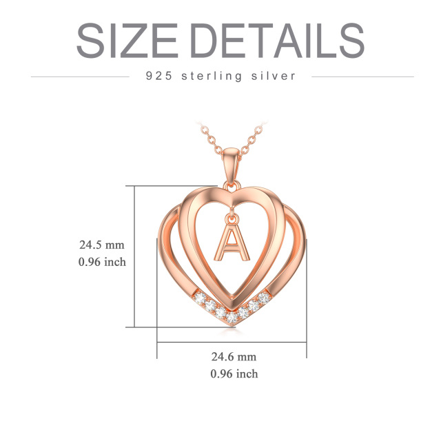 Sterling zilver met roségoud vergulde Moissanite Gepersonaliseerde initiaal letter & hart-5