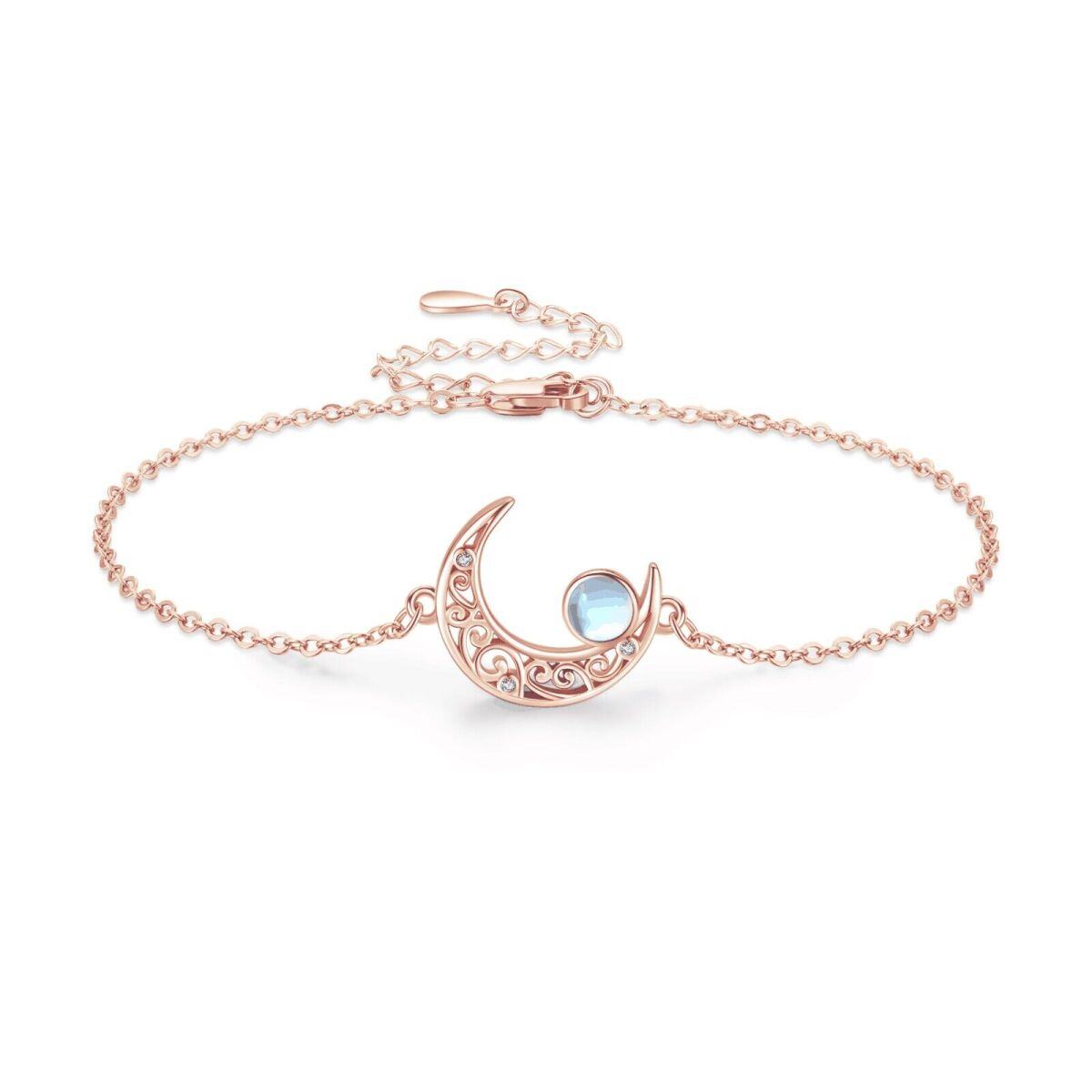 Sterling Silver with Rose Gold Plated Moonstone Celtic Moon Pendant Bracelet for Women-1