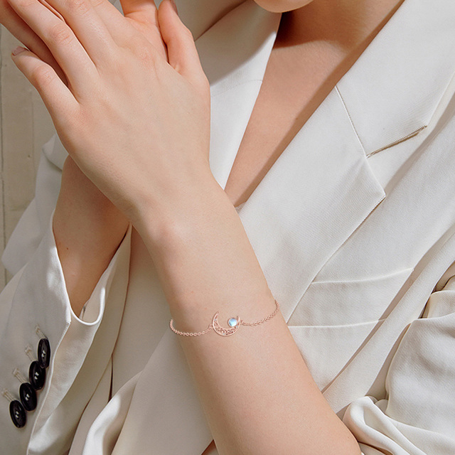 Armband mit keltischem Mondanhänger aus Sterlingsilber mit rosévergoldetem Mondstein für Damen-3